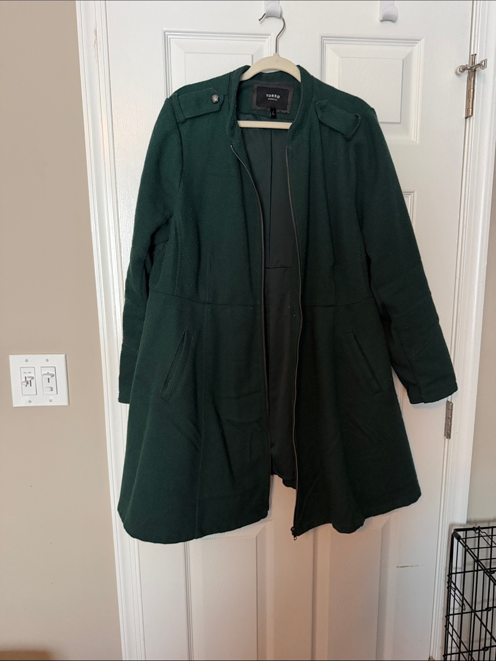 torrid Dark Green Textured A-Line Trench Coat